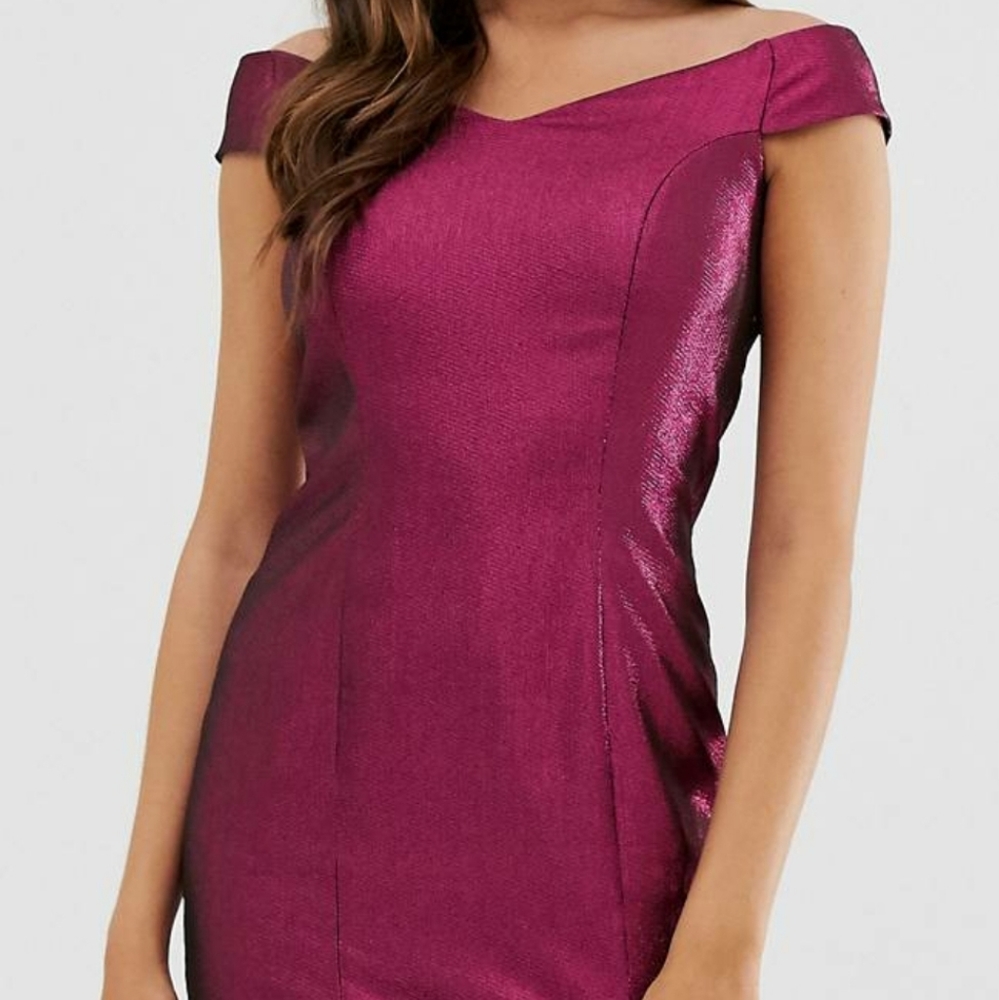 ASOS Fuschia cocktail dress, off shoulder dress